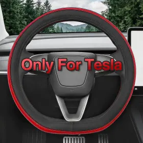 Ag-fxpt-dx-tsl-red-36-8595-60 Autoparts-tech-again For Tesla Carbon Fiber Leather Steering Wheel Cover Car Accessories Black 36cm