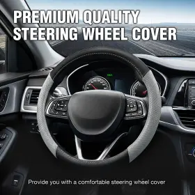 Fxp251227-167867224571 Bestautoparts-8 For Ram Leather Steering Wheel Cover Good Grip Car Accessories Black&gray 15 Inch