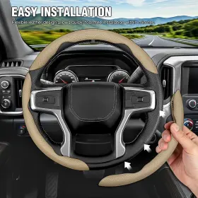 Fxpt-3jnpp-beige-22 Drivedex For Alfa Romeo 3pcs Segmented Steering Wheel Cover Real Leather Breathable Beige