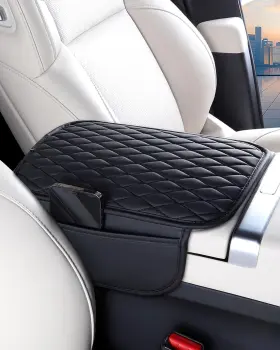 Eskonke 781871336169 Car Center Console Cover With 2 Storage Bags Premium Nappa Leather Armrest Black