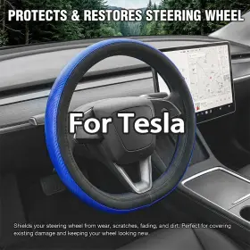Primepartauto 20260603-1 For Tesla Blue Steering Wheel Cover Ultra-thin Leather Breathable Anti-slip