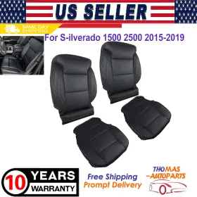 Xfsl20 Thomas-autoparts Driver Passenger Bottom Top Leather Seat Cover Blk Fit 15-19 Silverado 1500 2500