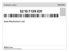 Genuine Bmw Seat Mechanism Left 52107139031 New. Price: $484.84.