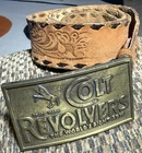 Vtg Colt Revolvers Buckle Tooled Leather Belt Western Worlds Right Arm Sz 38 Pre-owned. Price: $35.00.