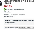 2013-2016 Jeep Cherokee Front End Cover / Bra Protector Oem New Mopar Genuine. Price: $125.00.